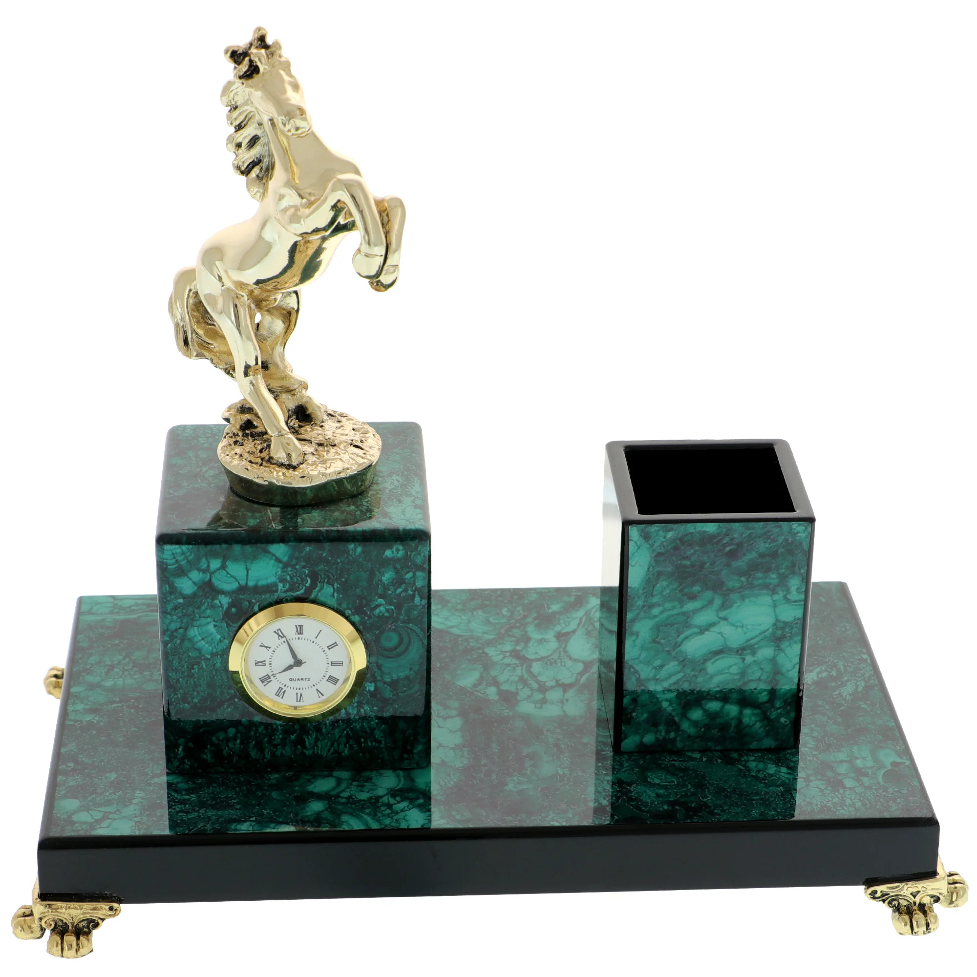 Trendig Malachite Desktop Clock Horse with Blanket with green & Gold  home decor item