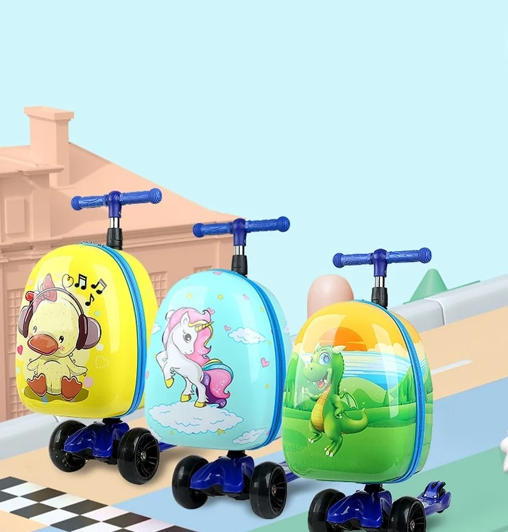 Travel kids suitcase on wheels Skateboard lazy trolley luggage case cartoon rolling luggage bag scooter suitcase carry on bag
