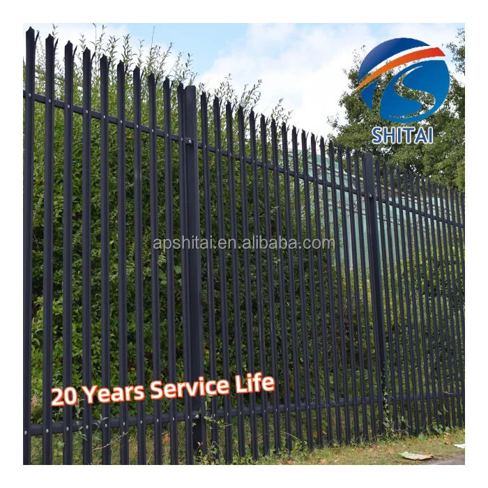 Hot selling metal palisade fencing outdoor safety europe style fence waterproof black palisade fence panels with w shaped top