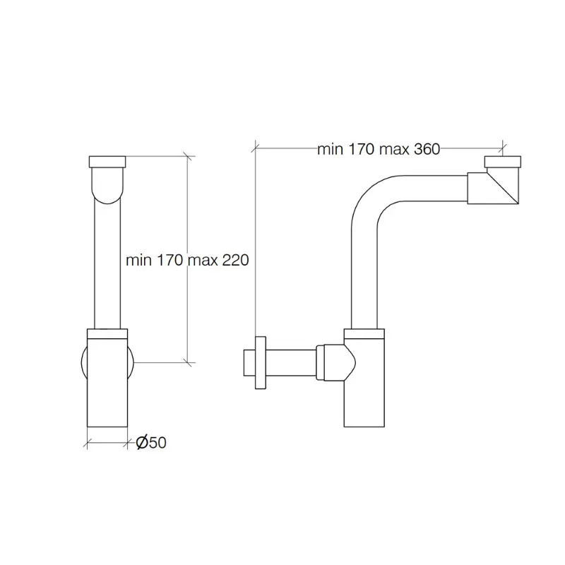 Made in Italy space-saving drain siphon in black painted brass connection 1'-1/4 mm