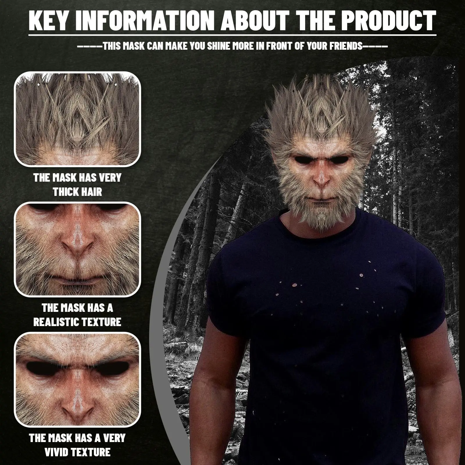 Black Mythology Wukong Mask Qi Tian Da Sheng Mask Funny Monkey Headset Halloween Game Cosplay Role Playing