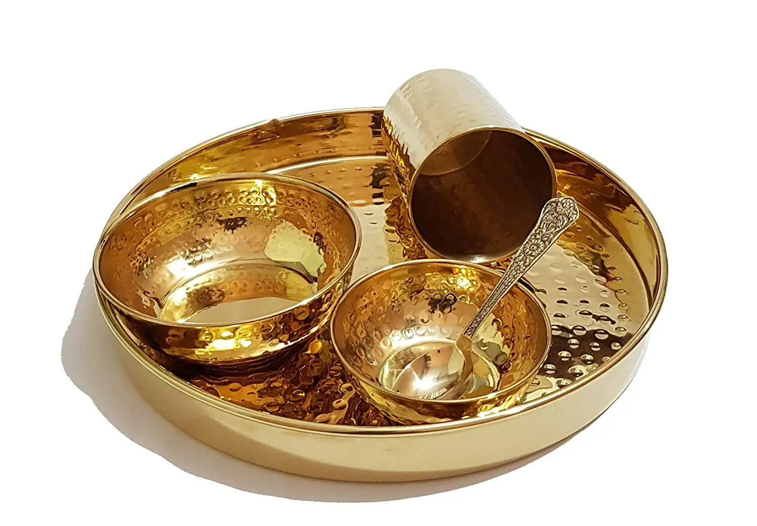 Promotional Wholesale Export High Quality Home Kitchen Custom Cooking Pot Brass Dinner Thali Set -5 Pieces, Gold