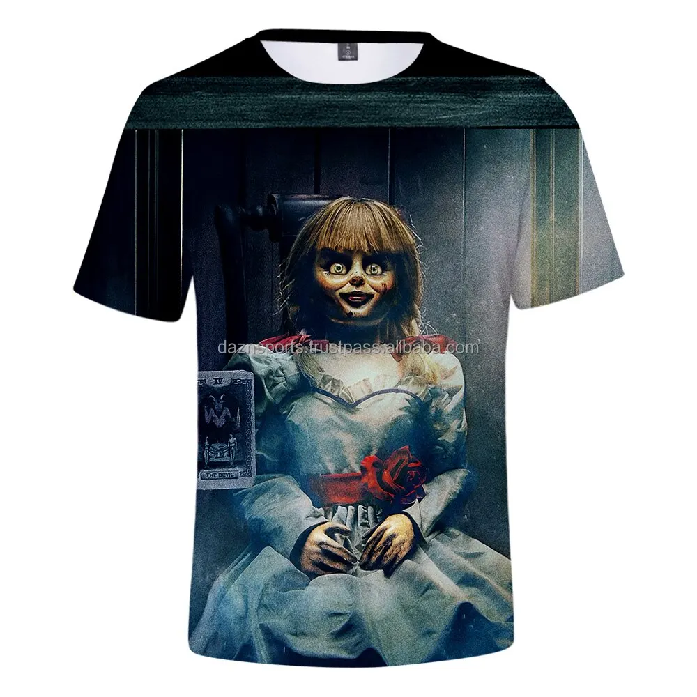 new 2023 summer horror print o neck short sleeve t shirt polyester 65 cotton 35 breath able fabric  quickly dry clean