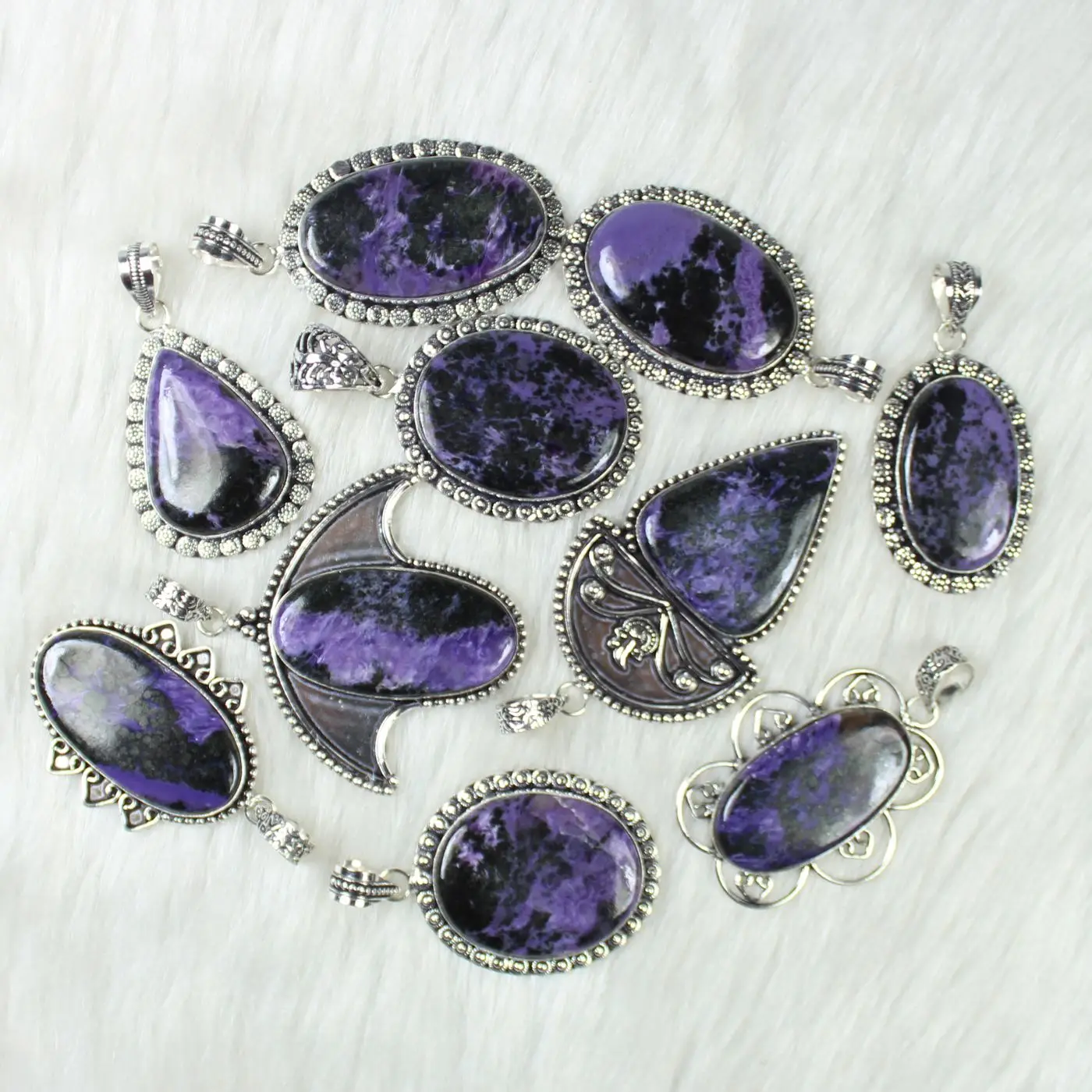 Purple Charoite Gemstone Pendant Top Designer Silver Jewelry Necklace Silver Plated Pendant Jewelry Charoite Pendant