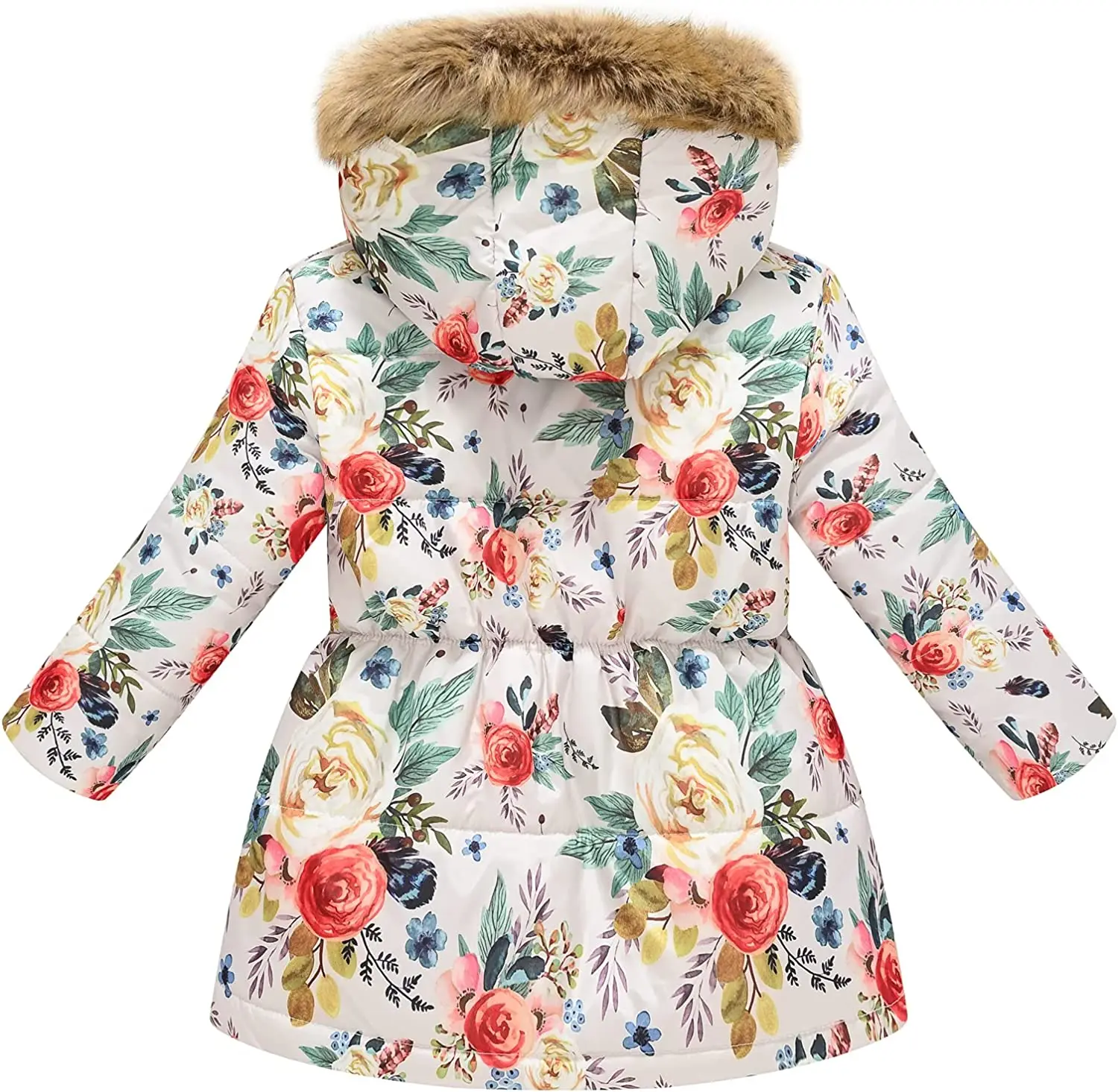 custom Wholesale OEM high quality full print kid winter coat girl with fur at hood waterproof windproof girl thick winter coat