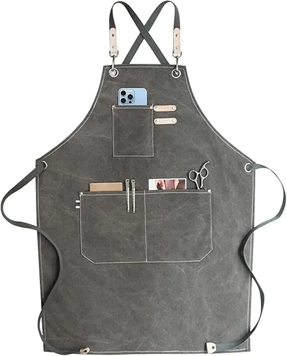 Adjustable Over sized Plus Size Canvas Apron With Pockets Men And Women Aprons