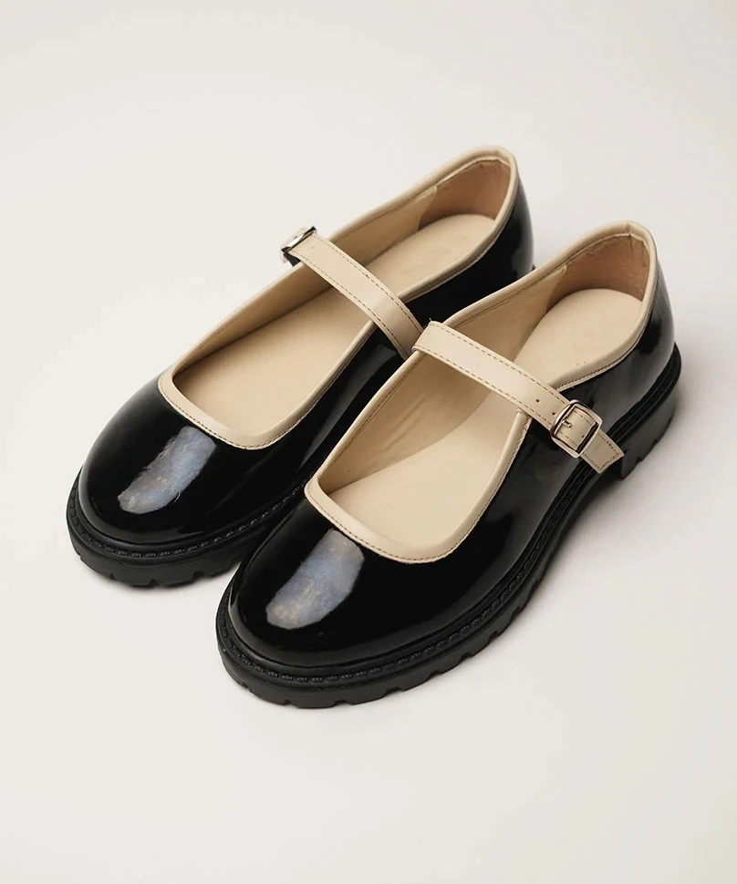 Ladies Office Flat Ballet Shoes Genuine Leather Mary Janes Sandals with Soft Sole Ballerinas for Women Round Toe Pumps Black