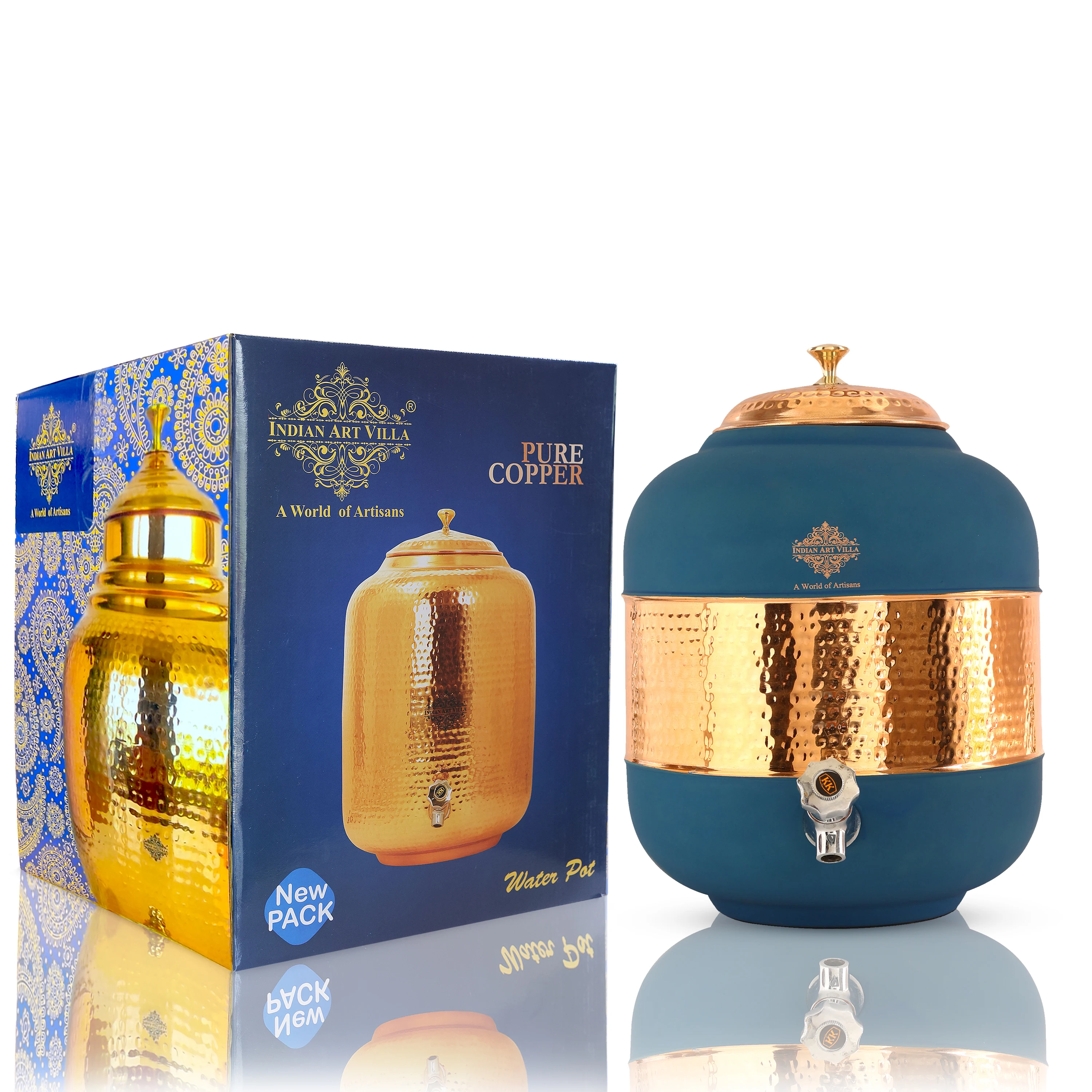 IndianArtVilla Pure Copper Water Pot, Half Hammered with Silk Finish-Contemporary Color Choices, 17000 ML