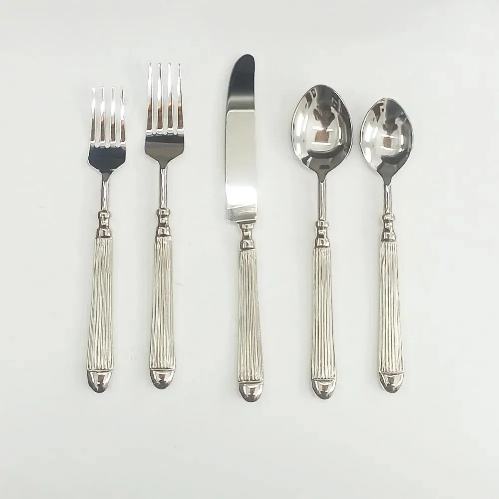 White Wash Brass Handle Stainless Steel Food Safe Silver Flatware Set For Home & wedding Dinnerware Cutlery Sets