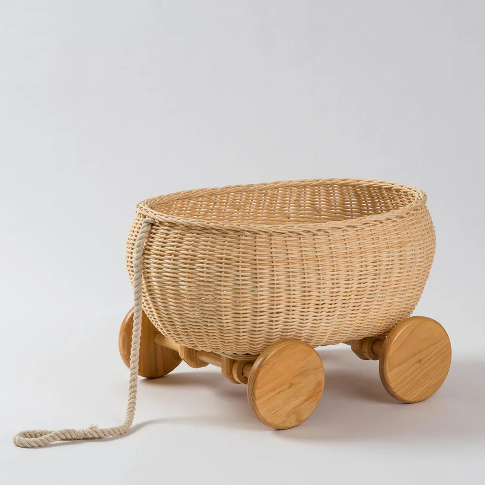 New Design Natural Wicker Rattan Stroller For Kids Multifunction Perfect For Keeping Toys Organized And Playing Doll