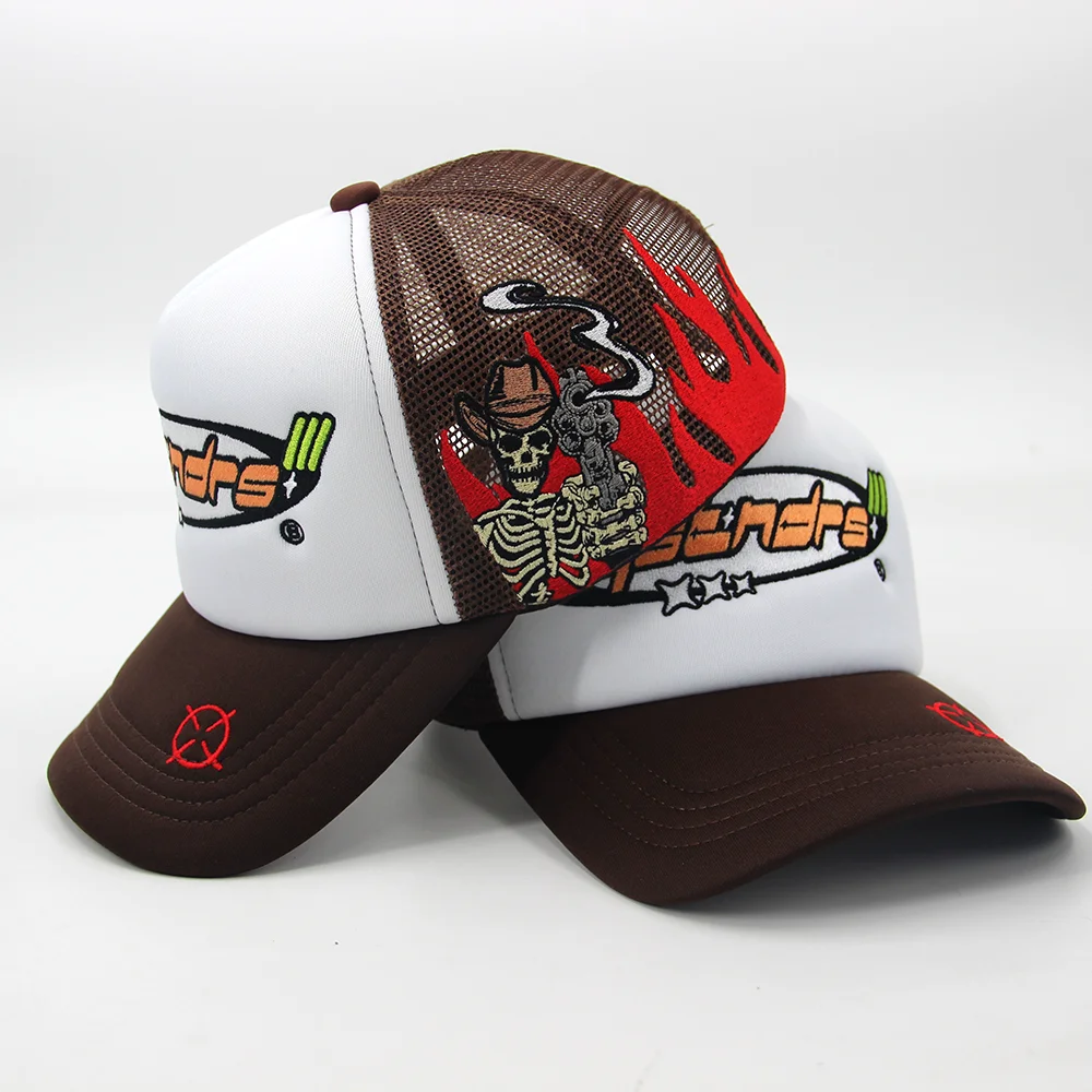 High Quality Custom 5 Panel Men Women Curved Brim Embroidery Logo Polyester Gorras Fashion Foam Mesh Trucker Cap Hat