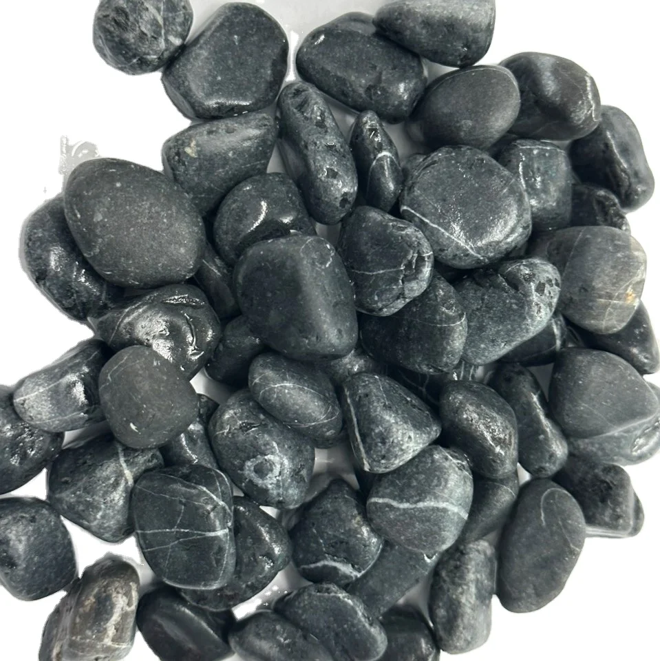Super Cheap Tumbled Unpolished 10-80mm Black pebbles tumbled stone pebble for garden landscape decoration outdoor Gravel
