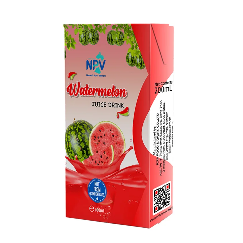 Wholesale 200ml Watermelon Juice in Box Custom Label Fast Delivery from Vietnam Supplier Low MOQ Good Price HALAL Certified