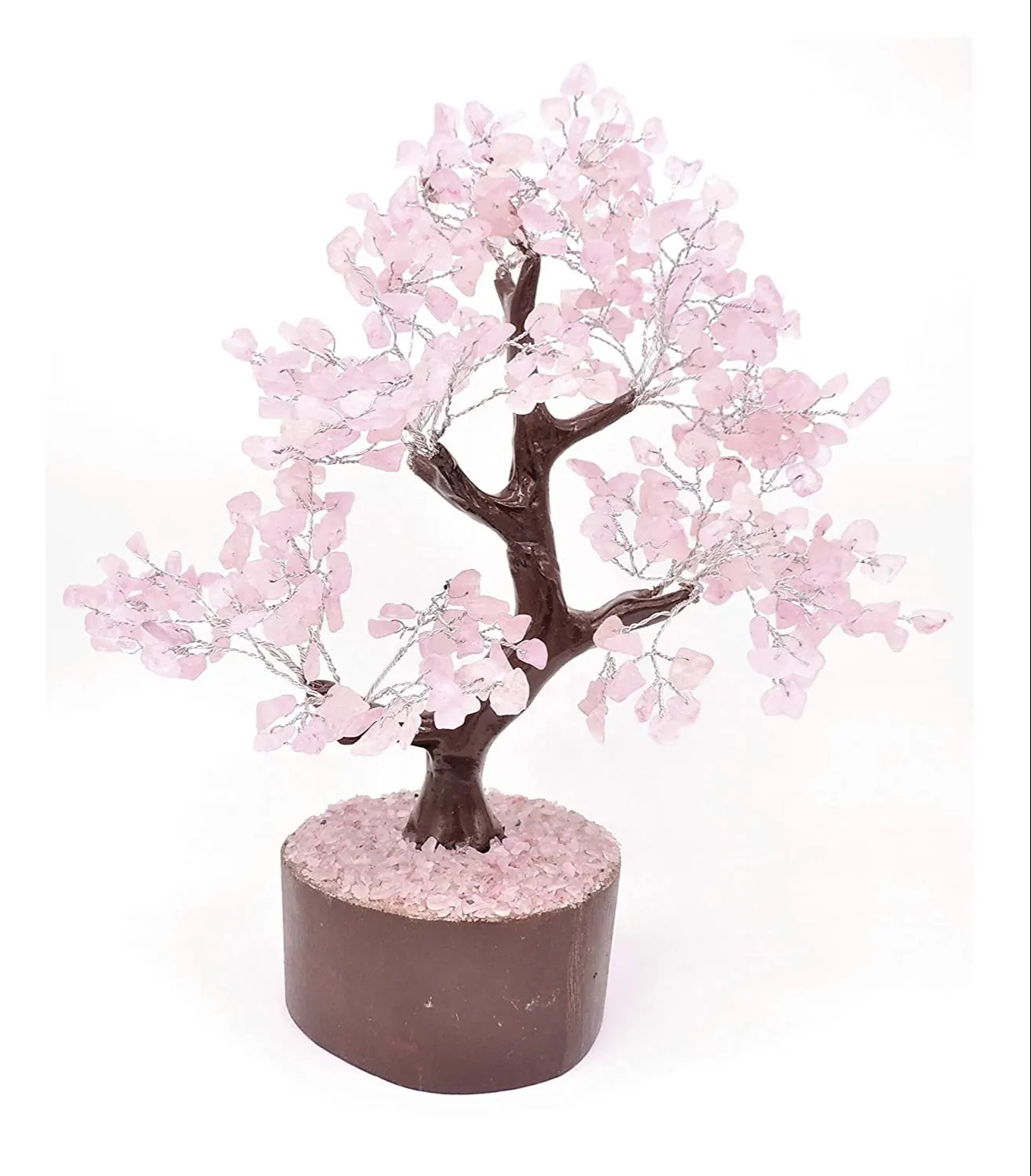 Latest Rose Quartz 200 Chips Silver Wire Gemstone Tree With Wooden Base Chakra Stone For Used As Chakra Tree