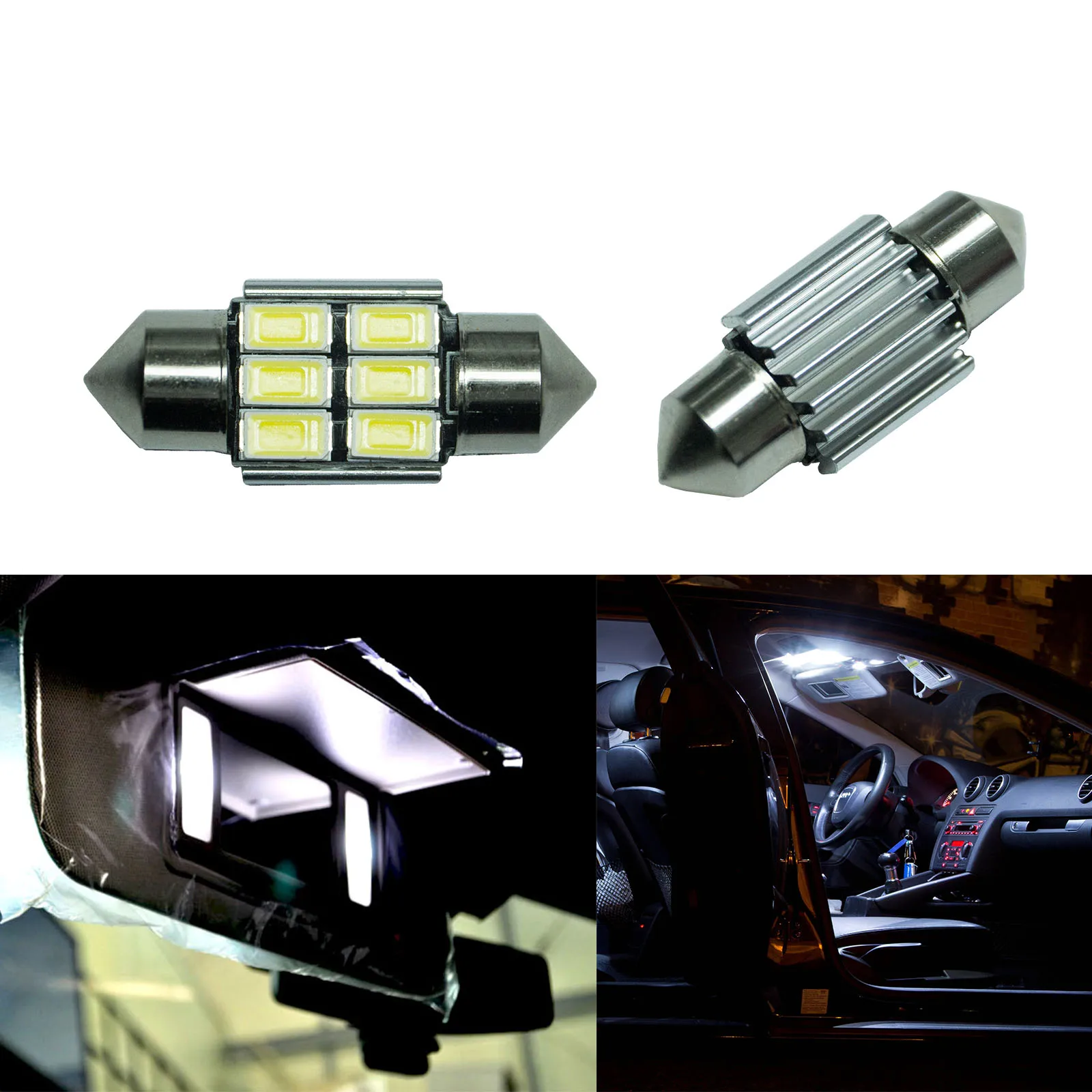led lights for car Festoon Interior Light White 6SMD 12V  Auto Lamp white (6000k) - 31mm PA