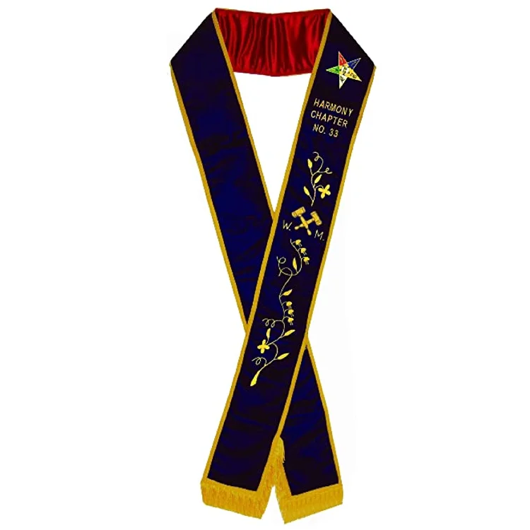 Customized Embroidered and Printed Sash Masonic OES Order Of Eastern Star Satin Velvet Sashes