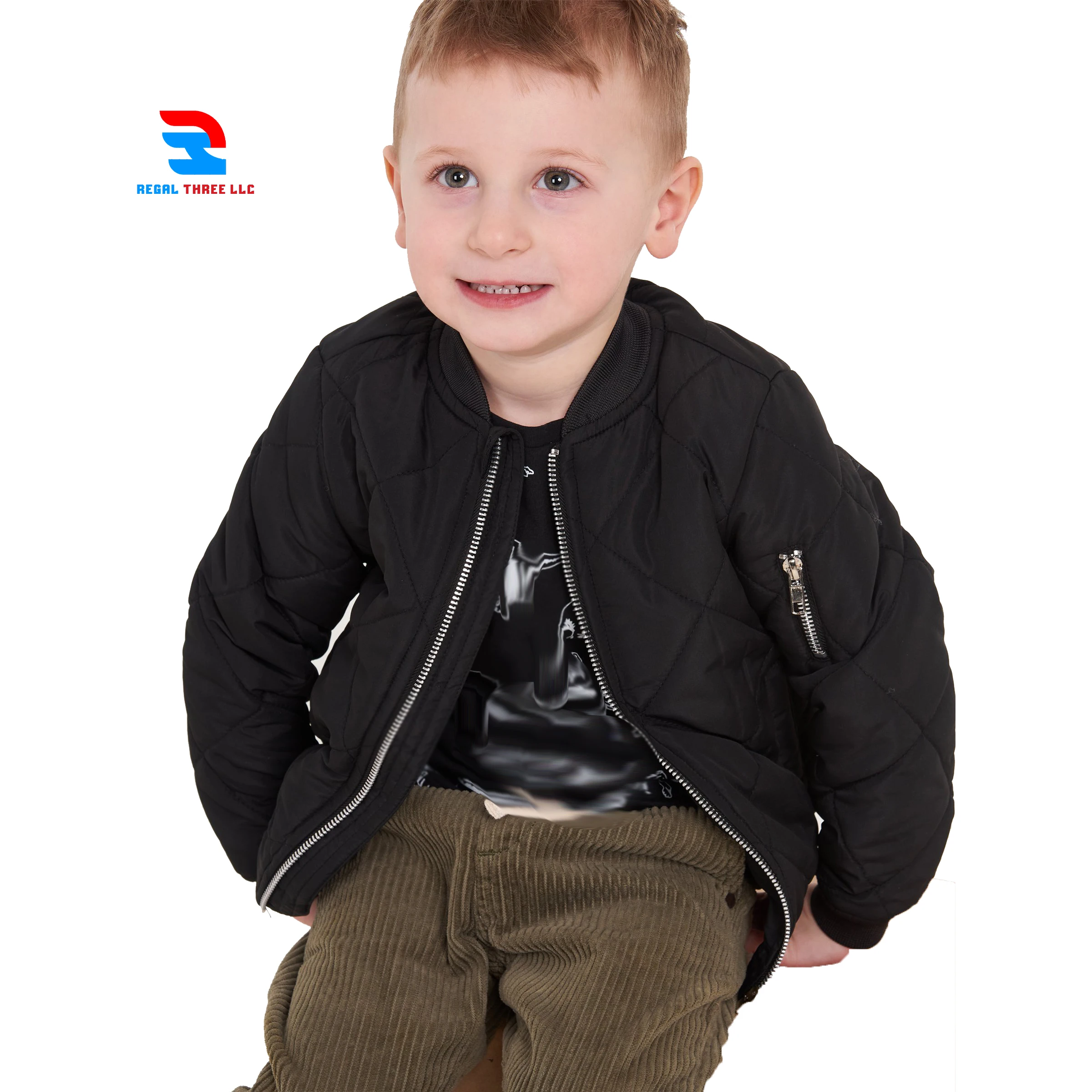 Kids Boys Zip Through Quilted Bomber Jacket Winter Warm Baseball Bomber Jackets Solid Color Toddler MA1 Flight Bomber Coats