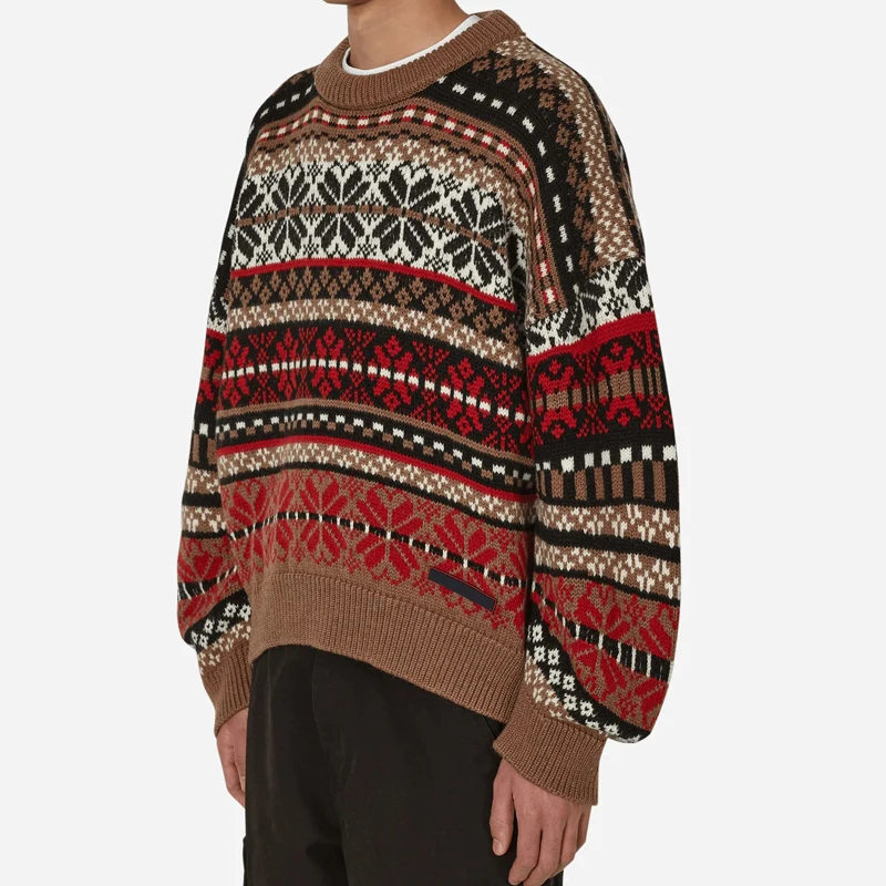 Print Wholesale Crewneck Loose Knit Jacquard Man Customisable Custom Picture Sweater