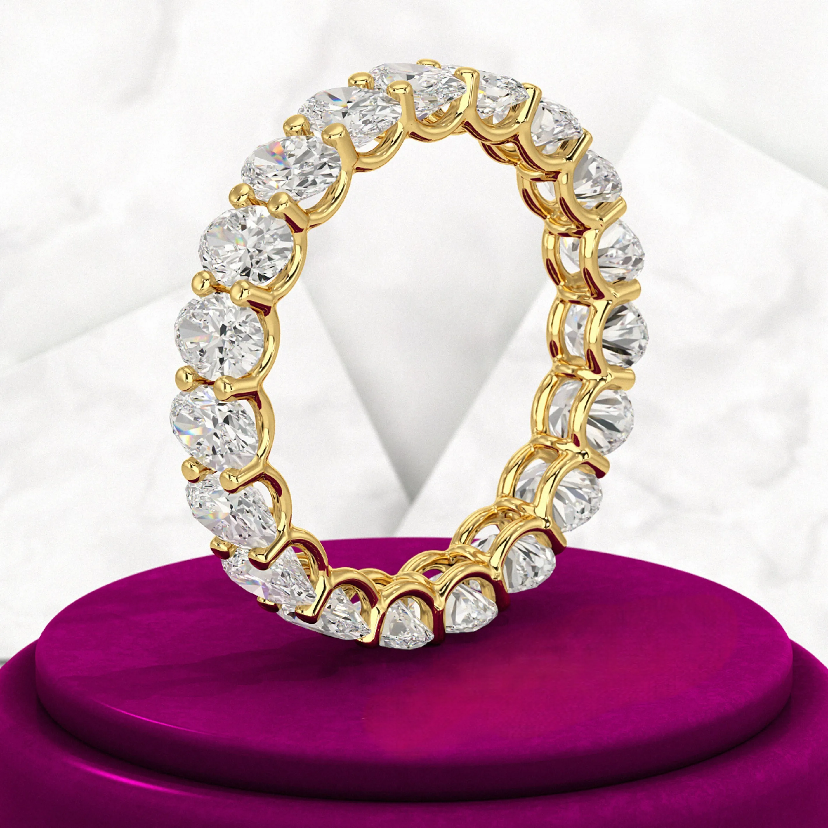 Elegant And Trending 5 Carat Oval Cut  Lab Grown Diamond Minimalist Eternity Wedding Band In Yellow Gold Jewelry Gift for Brides