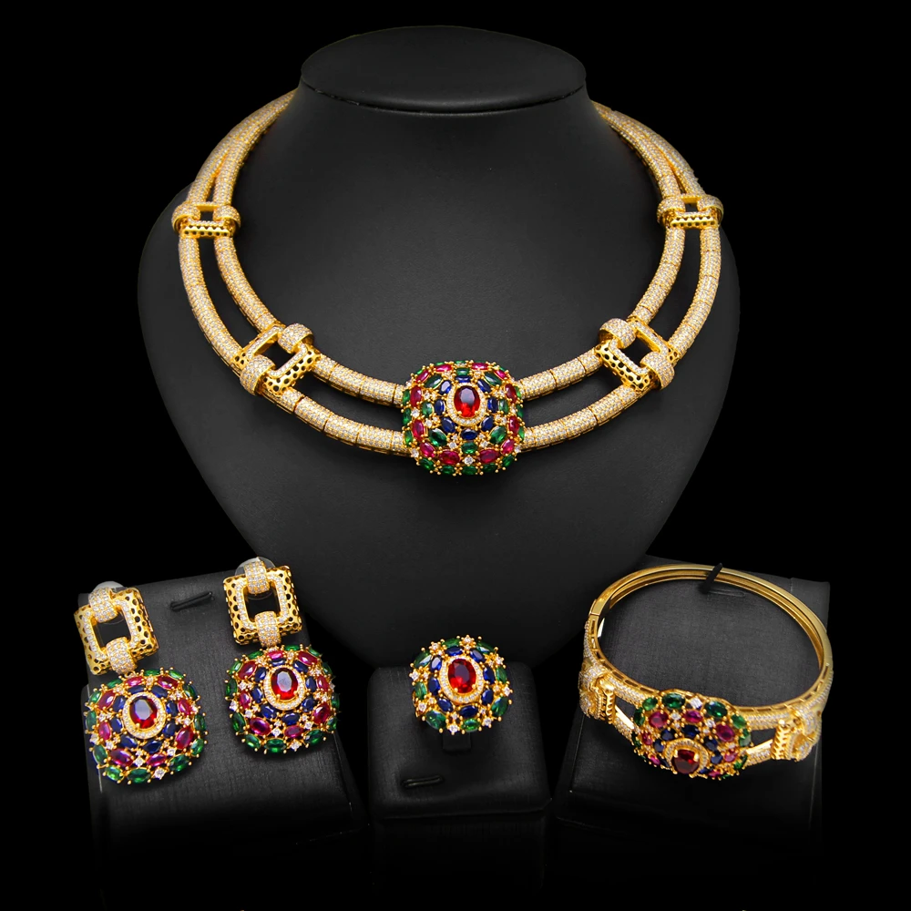 Zhuerrui Hot Selling Artificial American Diamond Jewelry Set Ladies Fashion Jewelry Set zircon jewelry set HZ211205211