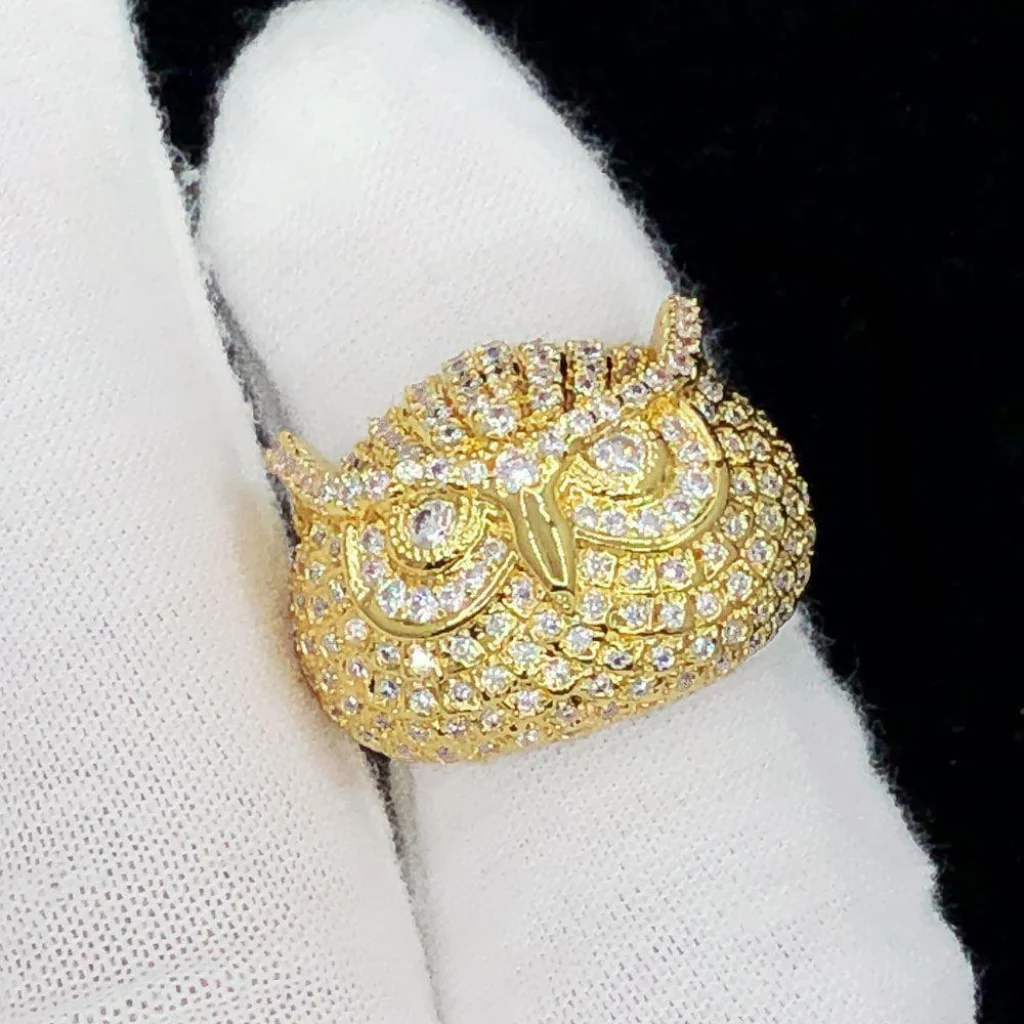 Beautiful 925 Sterling Silver Natural Diamond Ring Owl Shape Customized Ring For Men Engagement Wedding Hiphop Ring