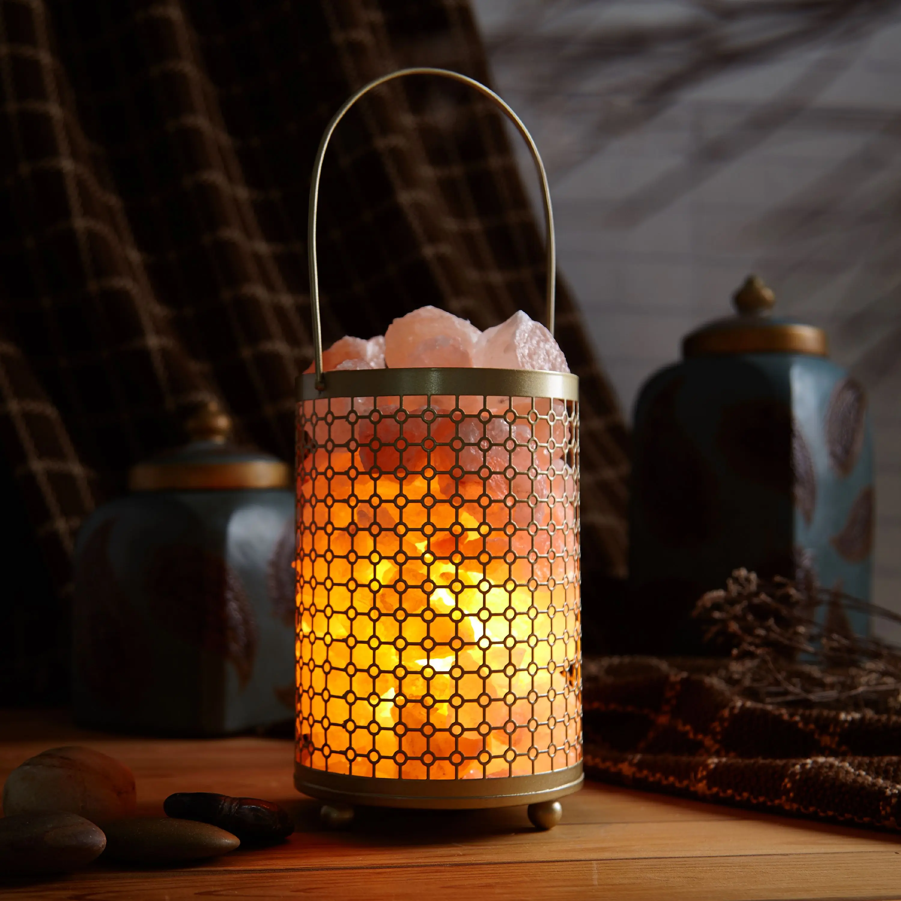 Metal Round Salt Lamp Round Shape Black Powder Coated