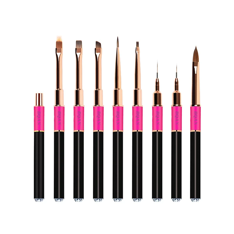 wholesale Customizable logo top diamond design black metal Handle  Kolinsky Hair  Nail Art Acrylic Brush Ferrule Manicure Tool