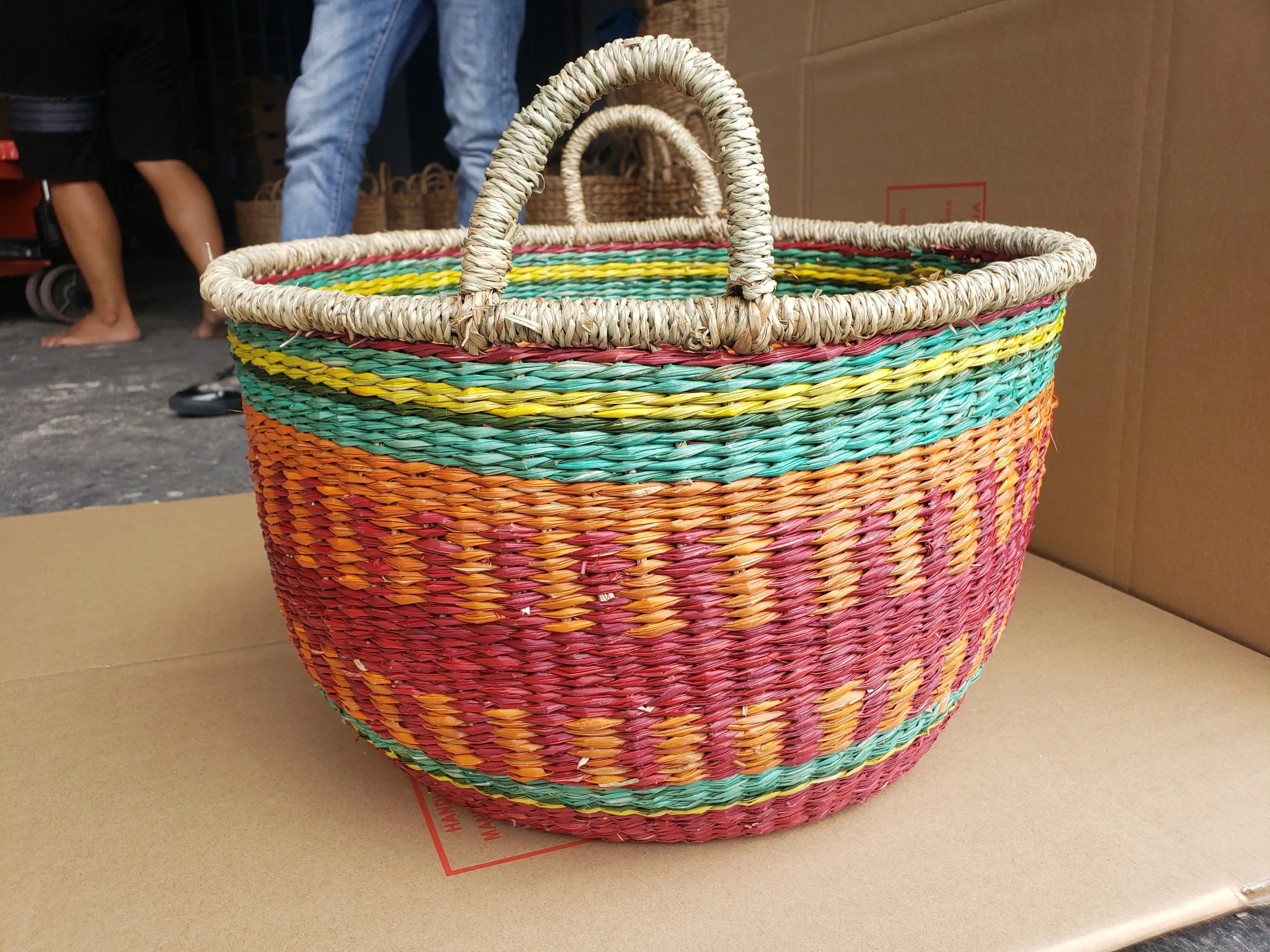 Hand Woven Bolga Seagrass Basket, Large Market Basket