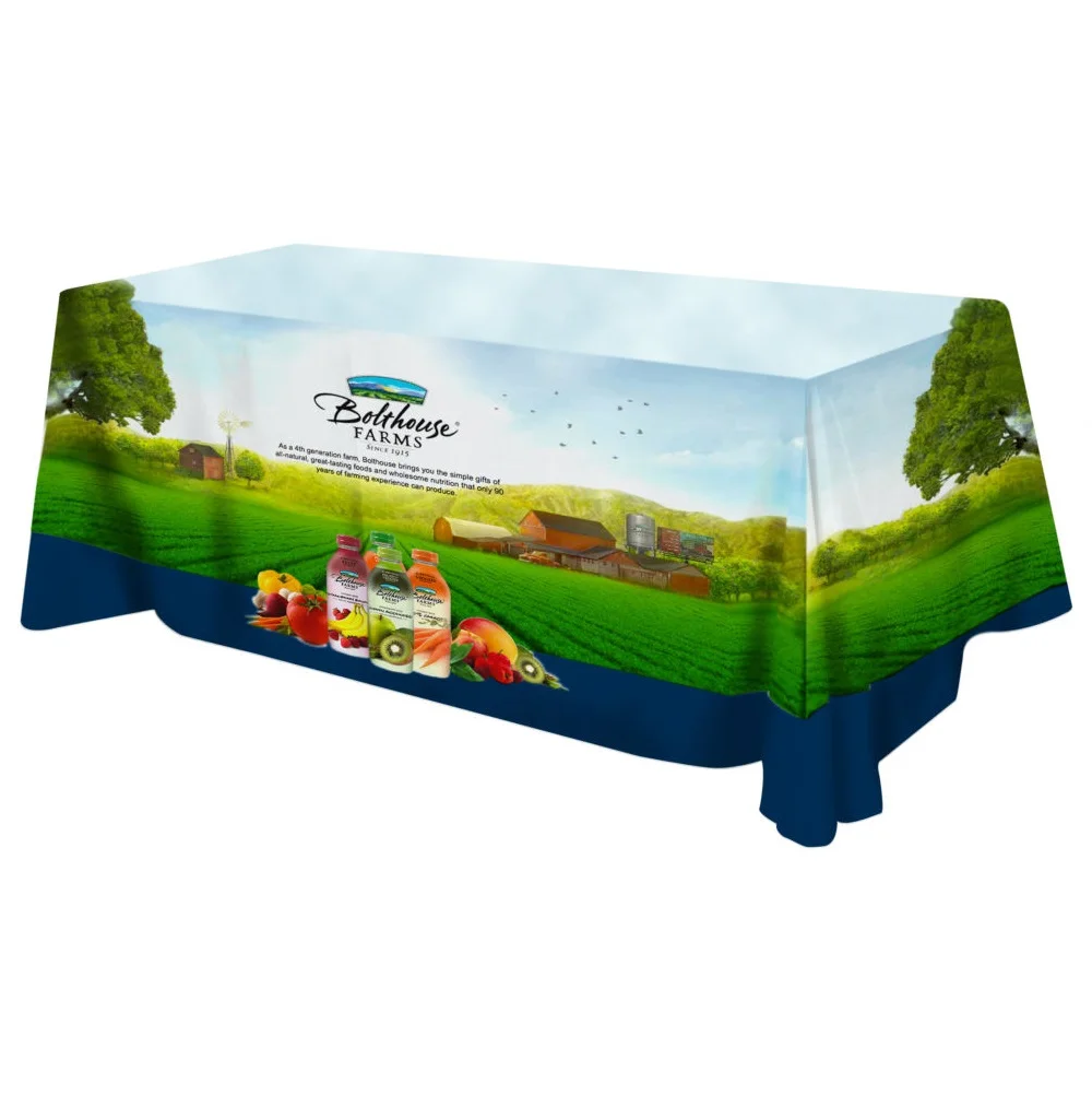 100% Polyester Custom Logo White Black Rectangle Table Cloths for Advertising Trade Show Business Events Wedding Decorations