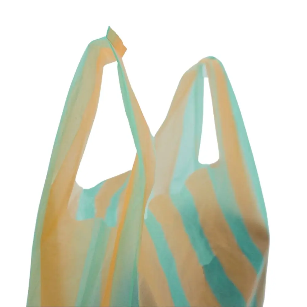 Hot Sale Logo Design Printed Striped T shirt Bag Multicolor Thickened Shopping T Shirt Vest Bag Grocery Bag for Packaging