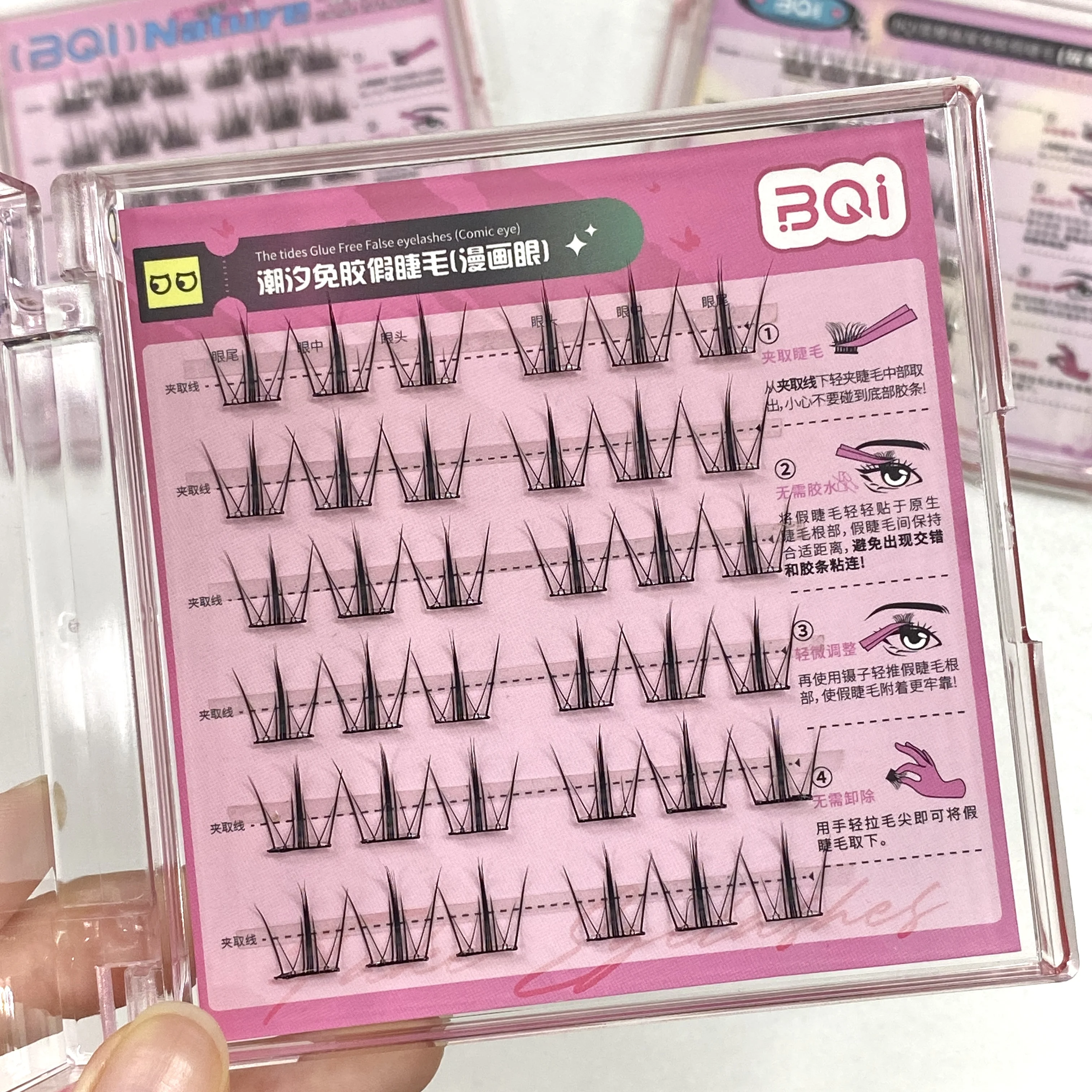 Factory OEM/ODM 1Dollar Press On Lashes No Brand Sweet Anime Eyes Pre-glued Self Adhesive Eyelashes Custom Packaging