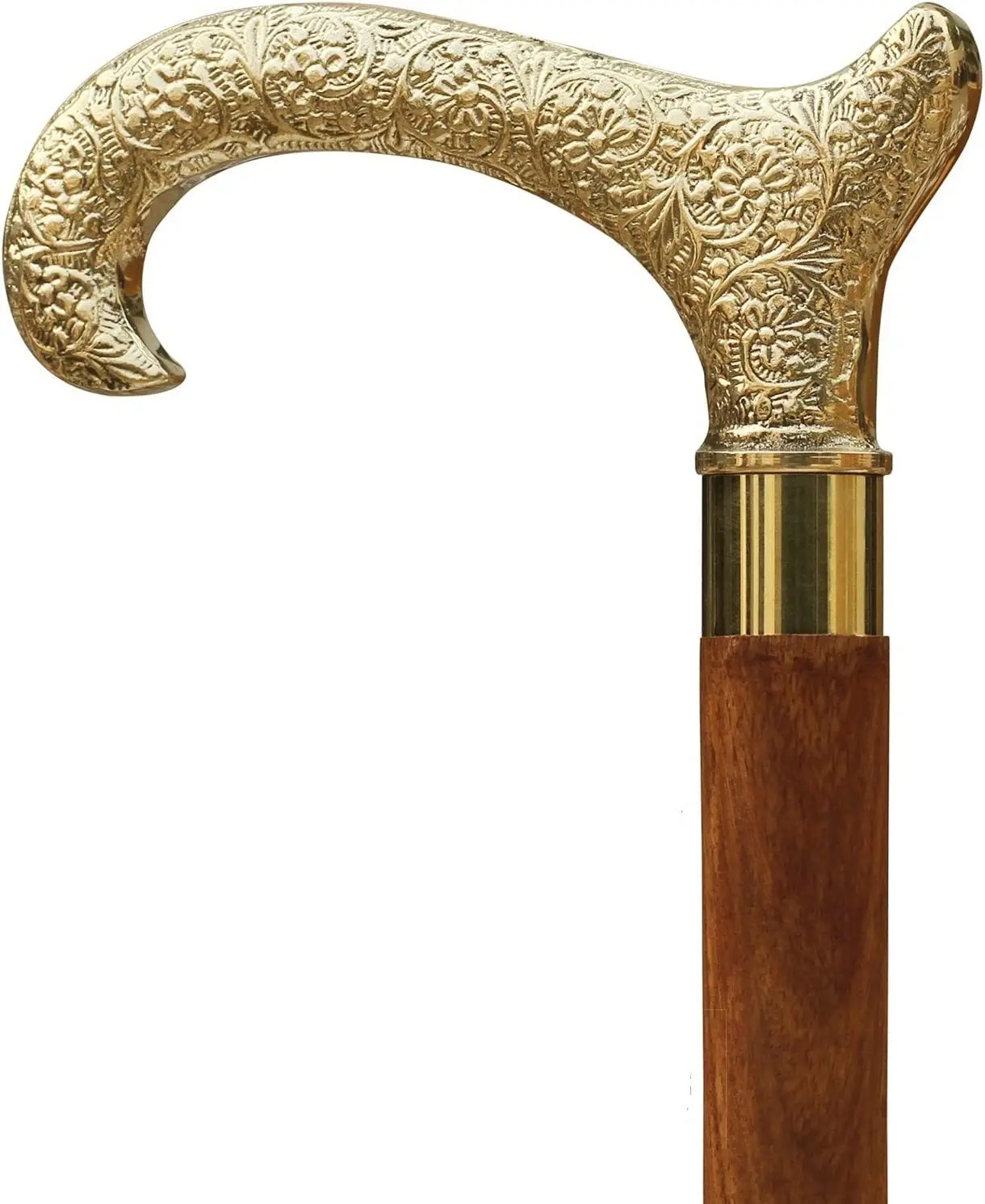 Fashionable Vintage Handcrafted Derby Wooden Cane with Golden Finish Brass Handle Classic Walking Stick for Gentleman
