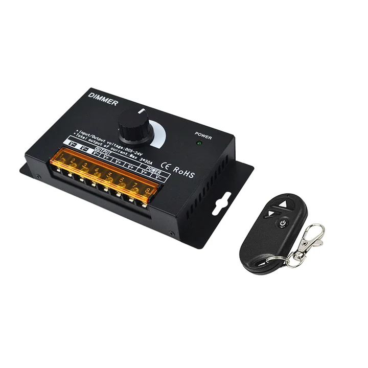 High Power Led Pwm Dimmer Rotary 12-24V 3*30A Black Steel Case Push Dim Constant Voltage 24V Led Strip Light Remote Knob Dimmer