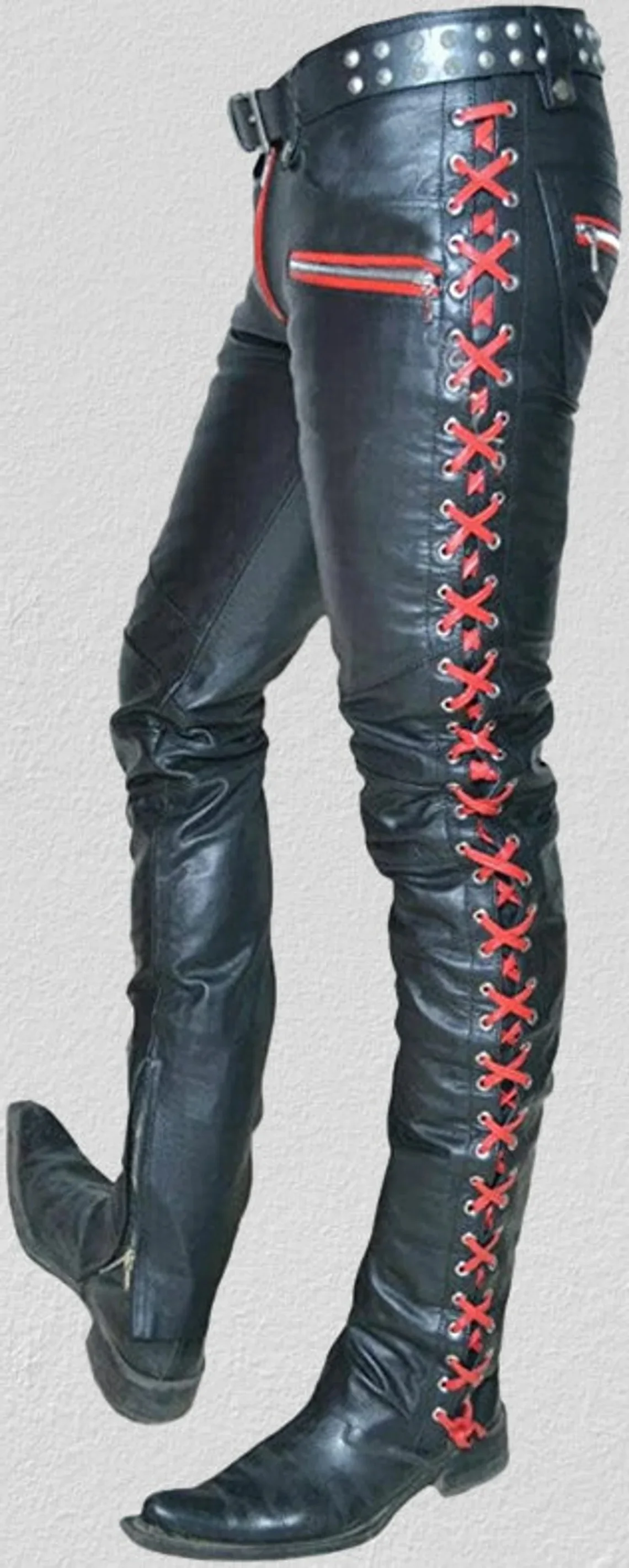 Men Trousers Black Leather Motorcycle Pants Cargo Pockets Vintage Clothing Men Clothing for Men Party leather trouser