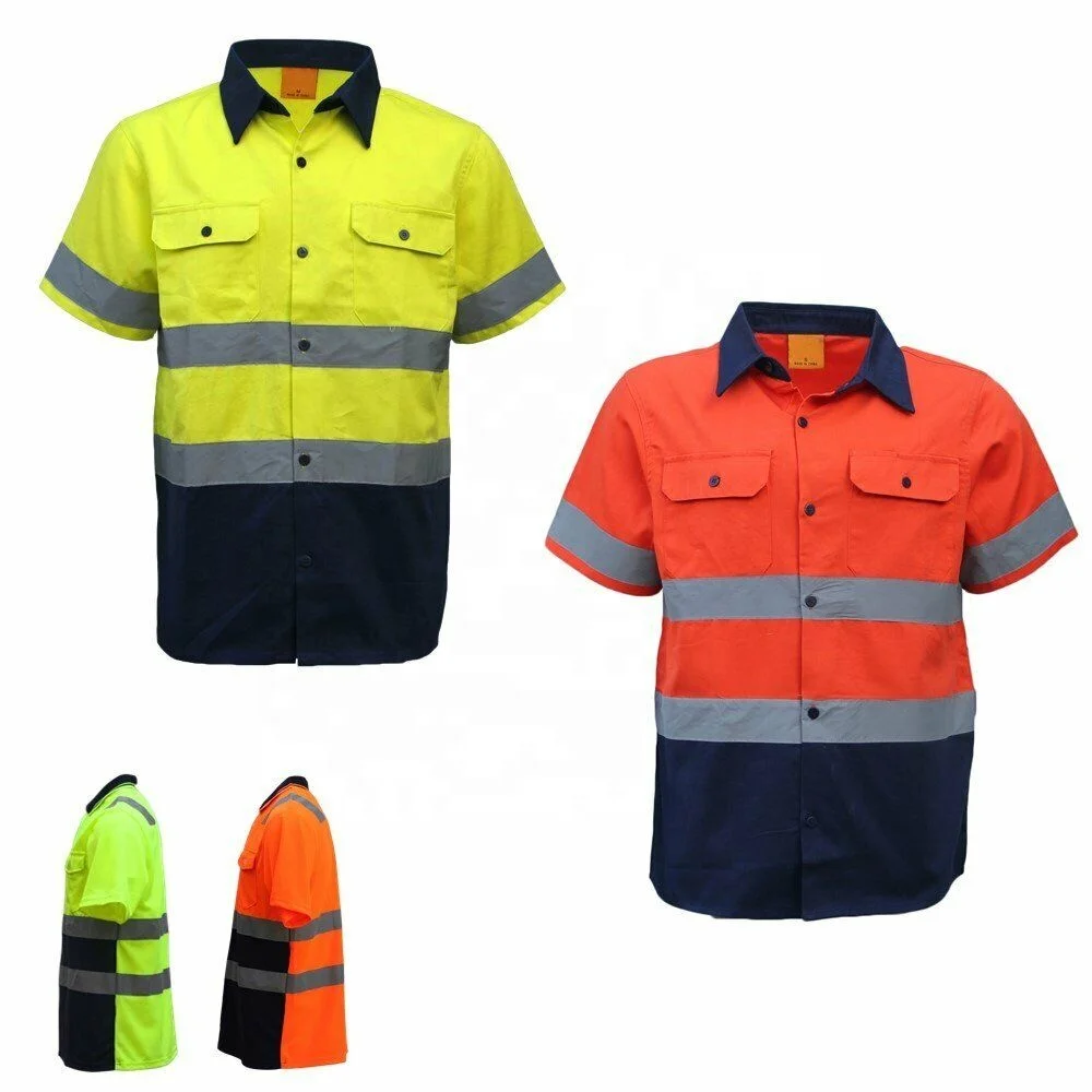 Новая рабочая одежда HI VIS, 100% хлопковая рубашка с коротким рукавом, вышитая светоотражающая лента больших размеров