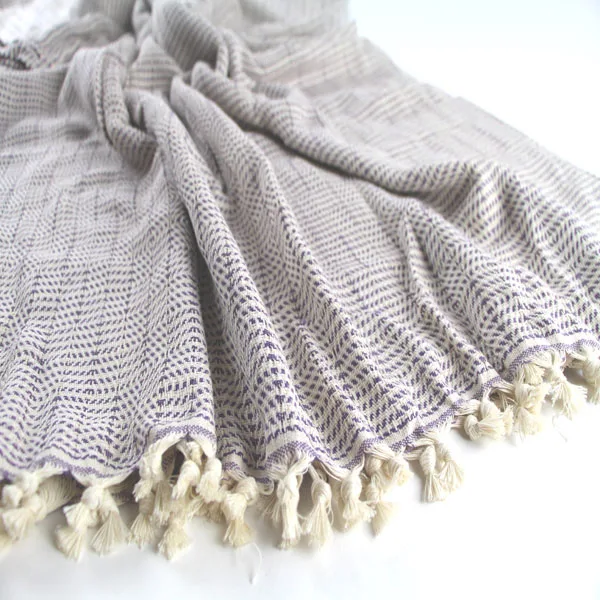 Turkish Handwoven Cotton Blanket Bedspread Winter Season Sofa Cover with Woven Pattern Purple Chess Throw for Bedding