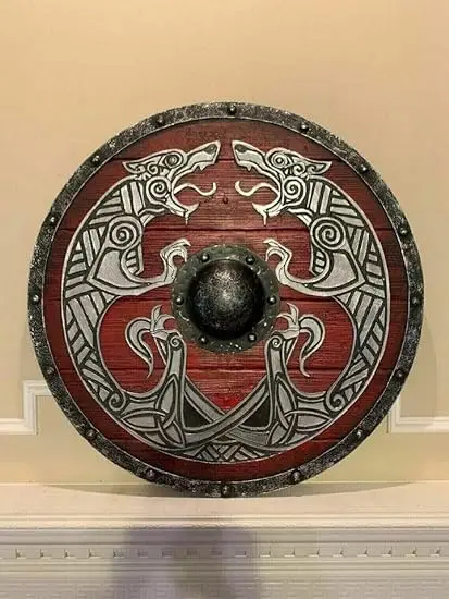 Warrior Wood & Steel Viking Round shield Armor Templar wood shield dragon painted in red colour