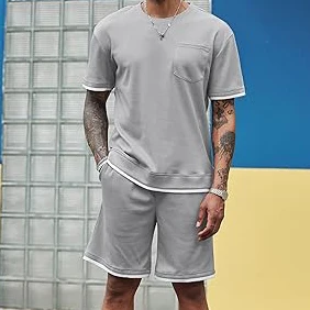 Men 2 Piece Set Cheap Factory Price Wholesale  Sportswear Men Sets Summer Short Sleeve Tshirt Customise 250gsm 100% Cotton