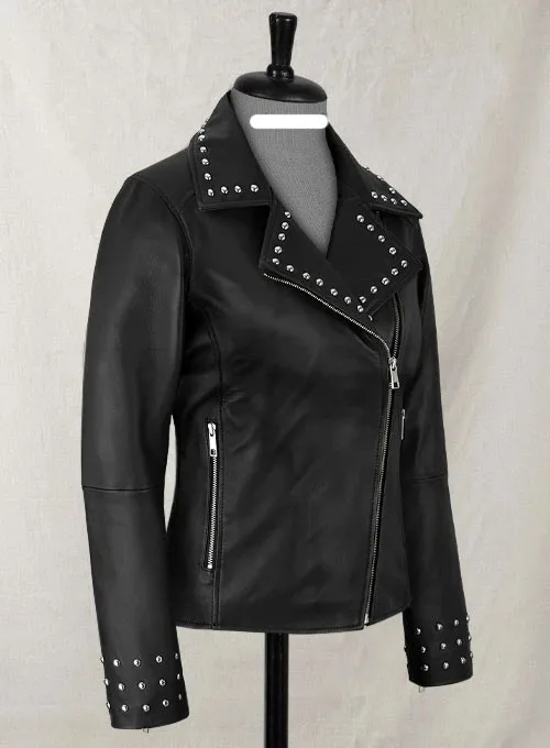 Custom Brand Name Jacket Online Sale Out Store Studded Black Real Leather Women Jackets