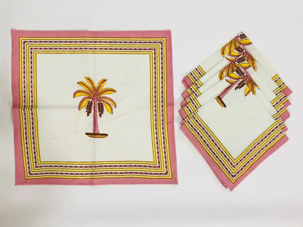 Palm Design 100 % Cotton Made Premium Quality table Napkin Reusable Eco Friendly  Hand Block Printed