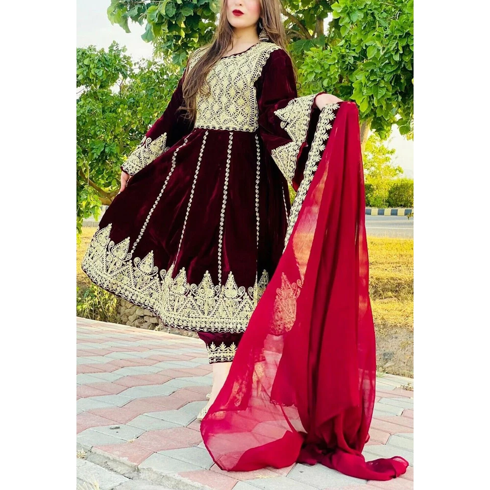 Top Quality Afghani Kutchi dress best selling embroidery design laces women Afghani style tribal suits