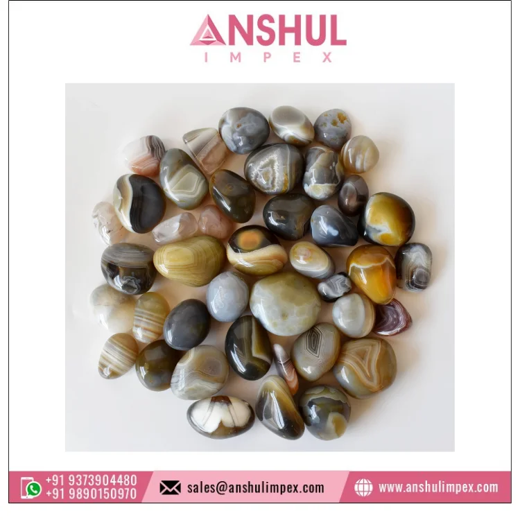 Hot Selling Top Quality Grey Color Multiple Usage Crystal Stone Healing Botswana Agate A Tumbled Stones