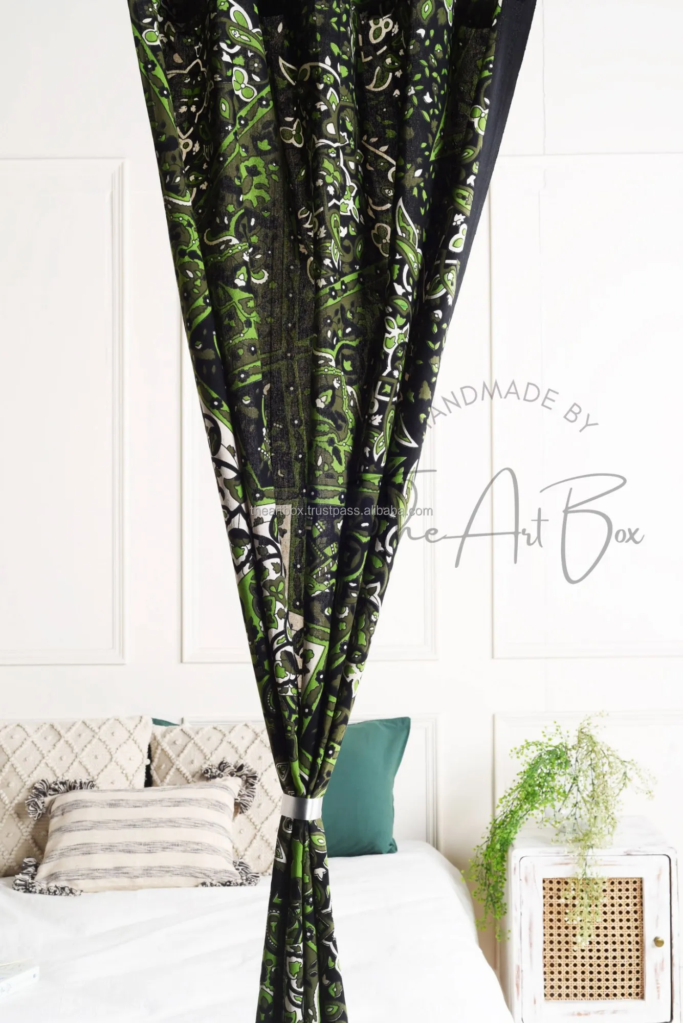 Dark Green Star Pattern Mandala Sheer Curtain Wedding Door Decor Living Room Treatment Tapestry Cotton Drapes Window Hanging