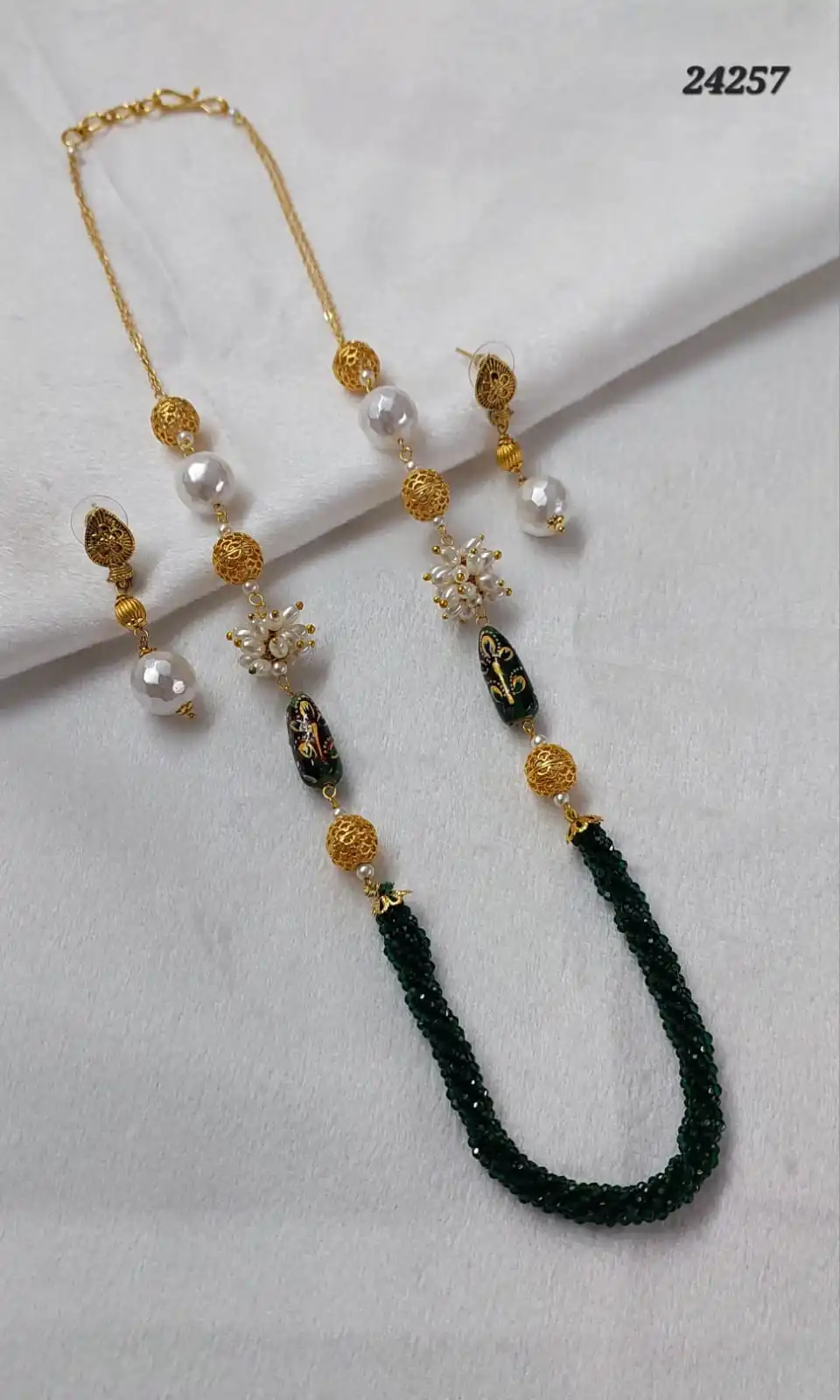 High Quality Jewelry set best quality Kundan stone small beads work Indian traditional mala set earrings