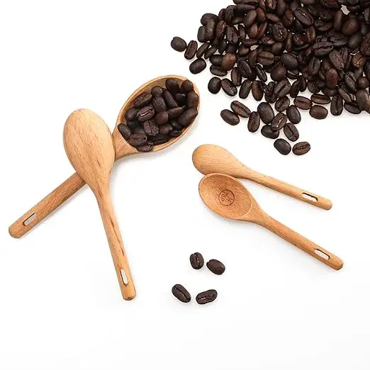 Wood Measuring Cups and Spoons Set of 8, Handcrafted with Polish Natural Wooden for Dry Ingredients Baking Cooking