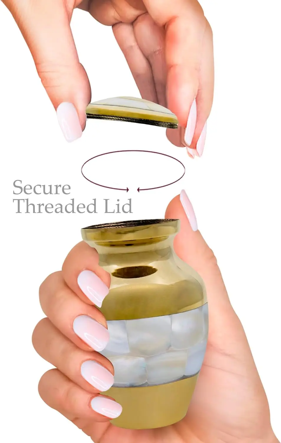 Brass Keepsake Cremation Urn for Small Ashes,Mother of Pearl Set of 4 Token Urns Set with Black Box