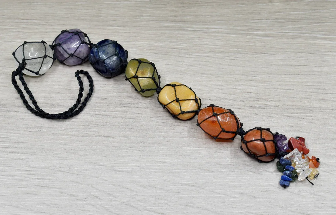 New Seven Chakra Tumbled Stone Car Hanger With Chips Tassel Seven Chakra Tree of Life Crystal Hanging Dream Catchers