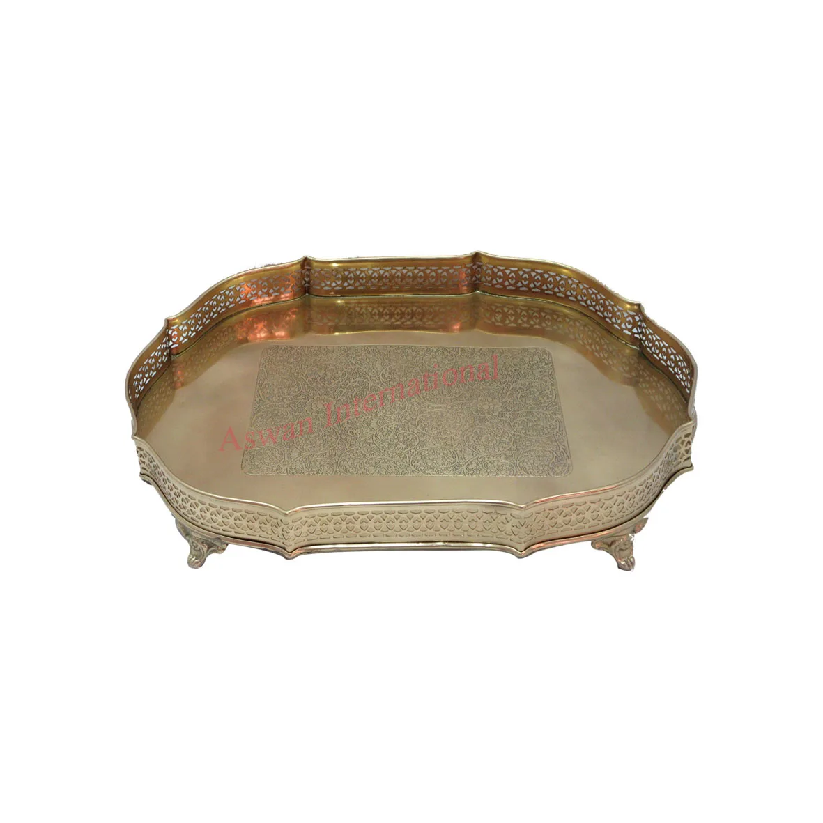 Handcrafted High Quality Made In India Brass Antique Serving Tray with Legs Customizable Tableware and Serve ware for Sale