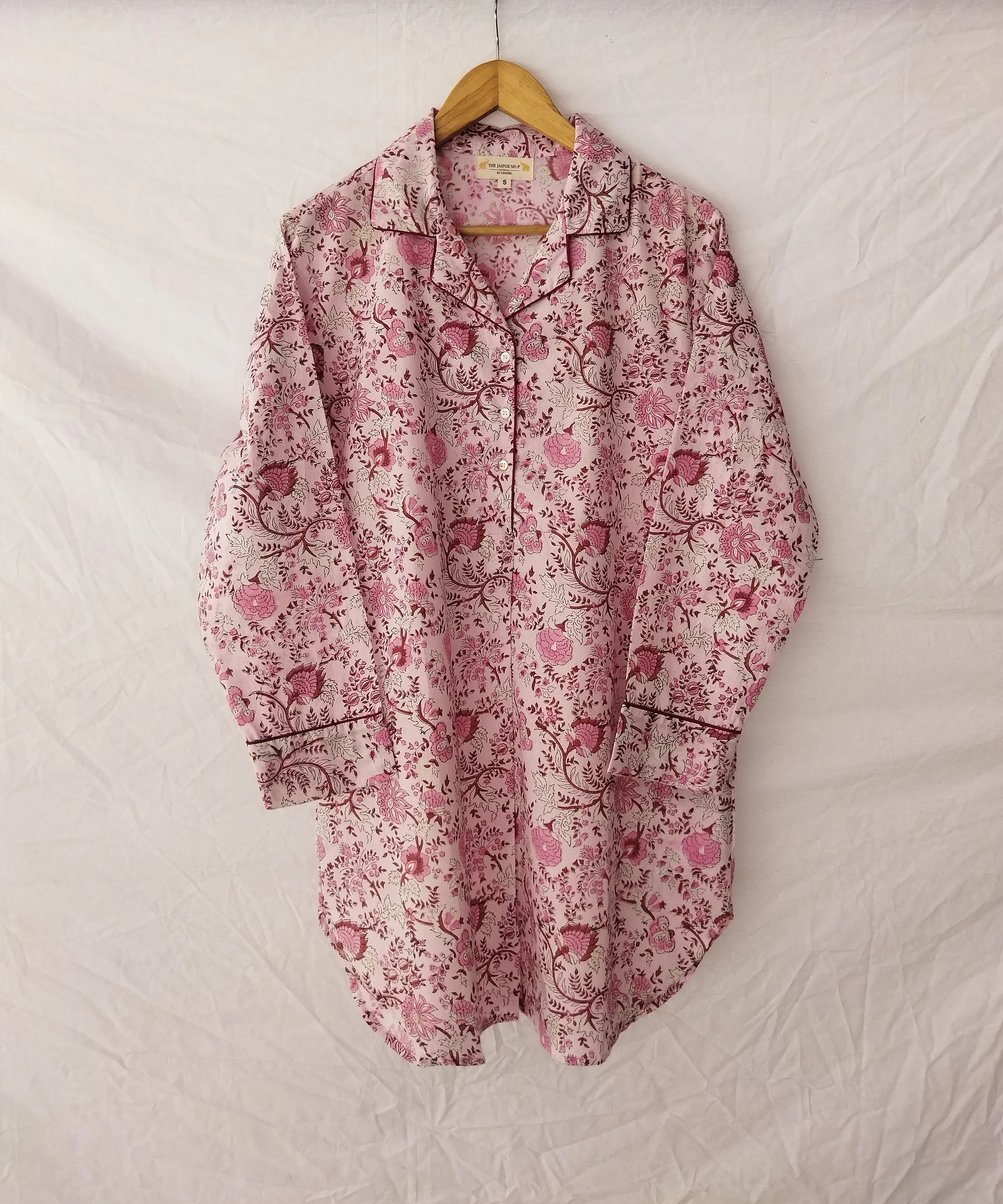 Beautiful Floral Block Print Cotton Night Sleep Wear Long Shirt Tunic For Women Clothing Colorful Floral Printed Boyfriend Shirt