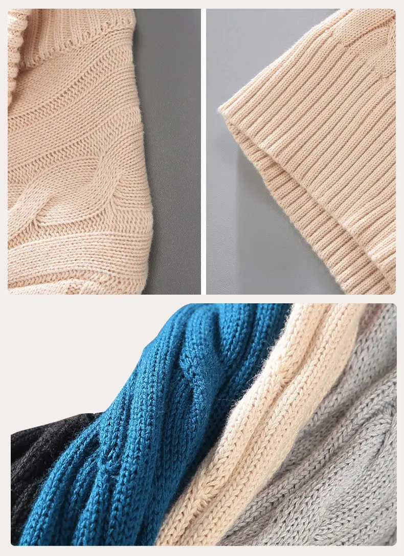 Wholesale new Cashmere Turtleneck Jacquard Sweater Custom Design Men Fleece Cable Half Zip Up High Neck Pullover Knitted Sweater